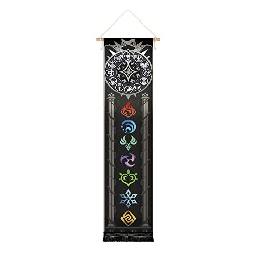 CosplayStudio Großes Rollbild für Genshin Impact Fans | Sieben Elemente Kakemono | Symbole in Farbe | 33x130cm von CosplayStudio