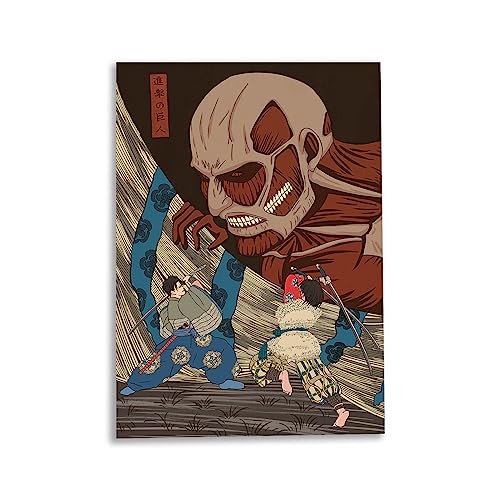 CosplayStudio Hochwertiges Attack on Titan Wandbild | Shingeki no Kyojin auf Hartschaumplatte | AoT im Ukiyo Stil | 30x42cm von CosplayStudio