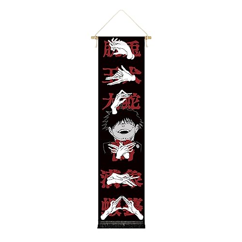 CosplayStudio Hochwertiges Jujutsu Kaisen Rollbild aus Stoff | Kakemono 130x33cm | Inkl. Haken | Techniken von Gojo von CosplayStudio