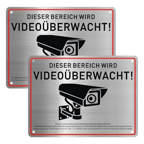 2 Stück Dieser Bereich Wird Videoüberwacht Schild Aluminium GebürstetSchild Videoüberwachung mit DSGVO Schild Kameraüberwachung Selbstklebend, UV-beständig, Wasserfest, mit Bohrlöcher(20x15 cm) 2 Stück Dieser Bereich Wird Videoüberwacht Schild Aluminium GebürstetSchild Videoüberwachung mit DSGVO Schild Kameraüberwachung Selbstklebend, UV-beständig, Wasserfest, mit Bohrlöcher(20x15 cm) von Cosswe