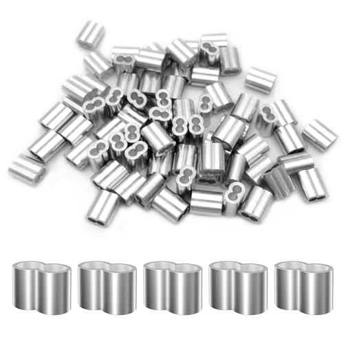 Aluminium Crimpschlaufe,60 Stück Aluminiumhülsen Alu Klemme Würgeklemmen Seilklemme Doppelhülsen Pressklemmen 5 mm Drahtseil Würgeklemmen für Gummiseil Stahlseil Expanderseil Planenseil von Cosswe