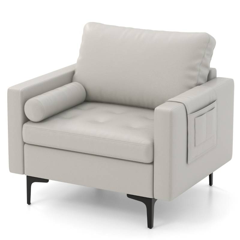 1 Sitzer Sofa Klein Couch Sofa inkl. abnehmbares Kissen Hellgrau 97 x 78 x 80 cm von Costway
