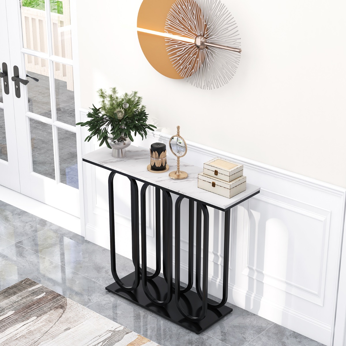 100 cm Konsolentisch aus Kunstmarmor mit Verstellbaren Fußpolstern & Metallrahmen & Kippschutz-Sets 100 cm Konsolentisch aus Kunstmarmor mit Verstellbaren Fußpolstern & Metallrahmen & Kippschutz-Sets von Costway