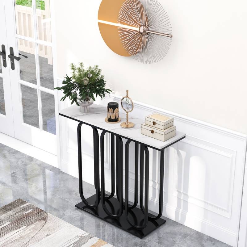 100 cm Konsolentisch aus Kunstmarmor mit Verstellbaren Fußpolstern &  Metallrahmen & Kippschutz-Sets von Costway