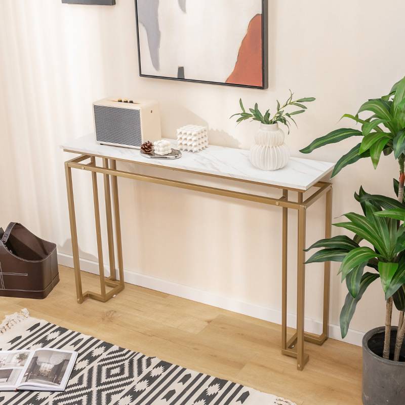 120 cm Konsolentisch mit Kunstmarmor Tischplatte & Geometrischem Metallrahmen Flurtisch Golden von Costway