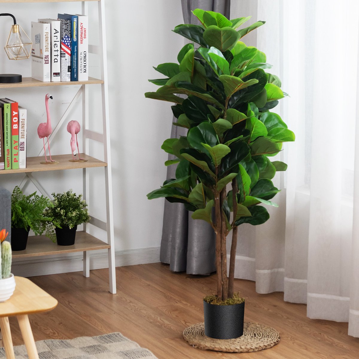 120 cm Künstlicher Feigenbaum Kunstpflanze Deko mit Blumentopf von Costway