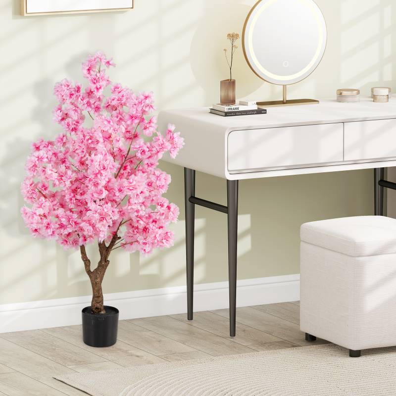 120 cm Künstlicher Kirschblütenbaum Faux blühender Blumenbaum mit Rosa Blüten mehrzweig PE-Stamm von Costway