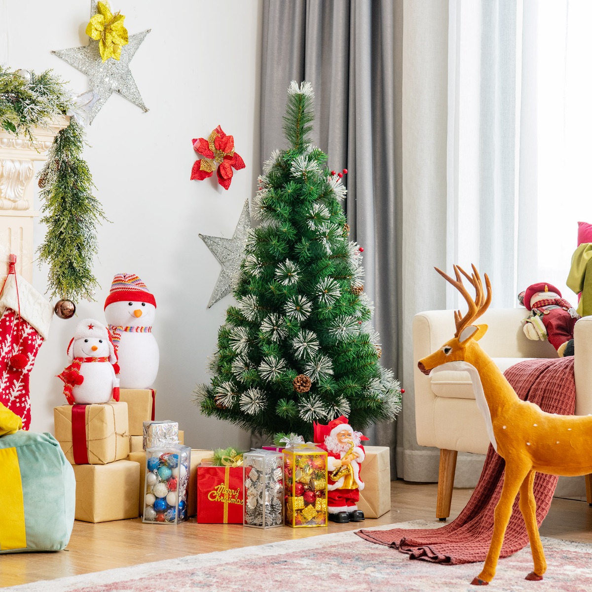 120 cm Künstlicher Weihnachtsbaum mit Schnee Kiefer Scharnier-Baum von Costway