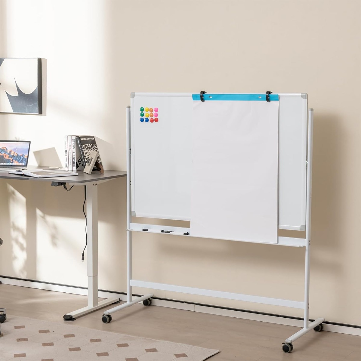 120 x 80 cm Doppelseitiges mobiles Whiteboard Höhenverstellbares Magnetisches Whiteboard Weiß von Costway