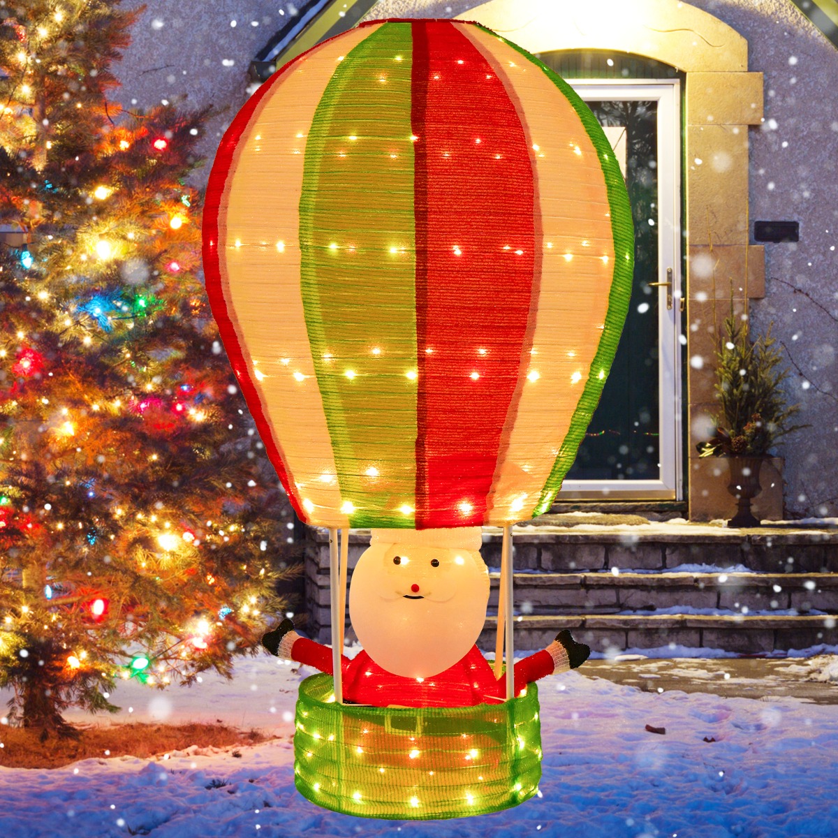 135 cm LED Heißluftballon Weihnachtsdeko mit Weihnachtsmann Weihnachtsballon von Costway