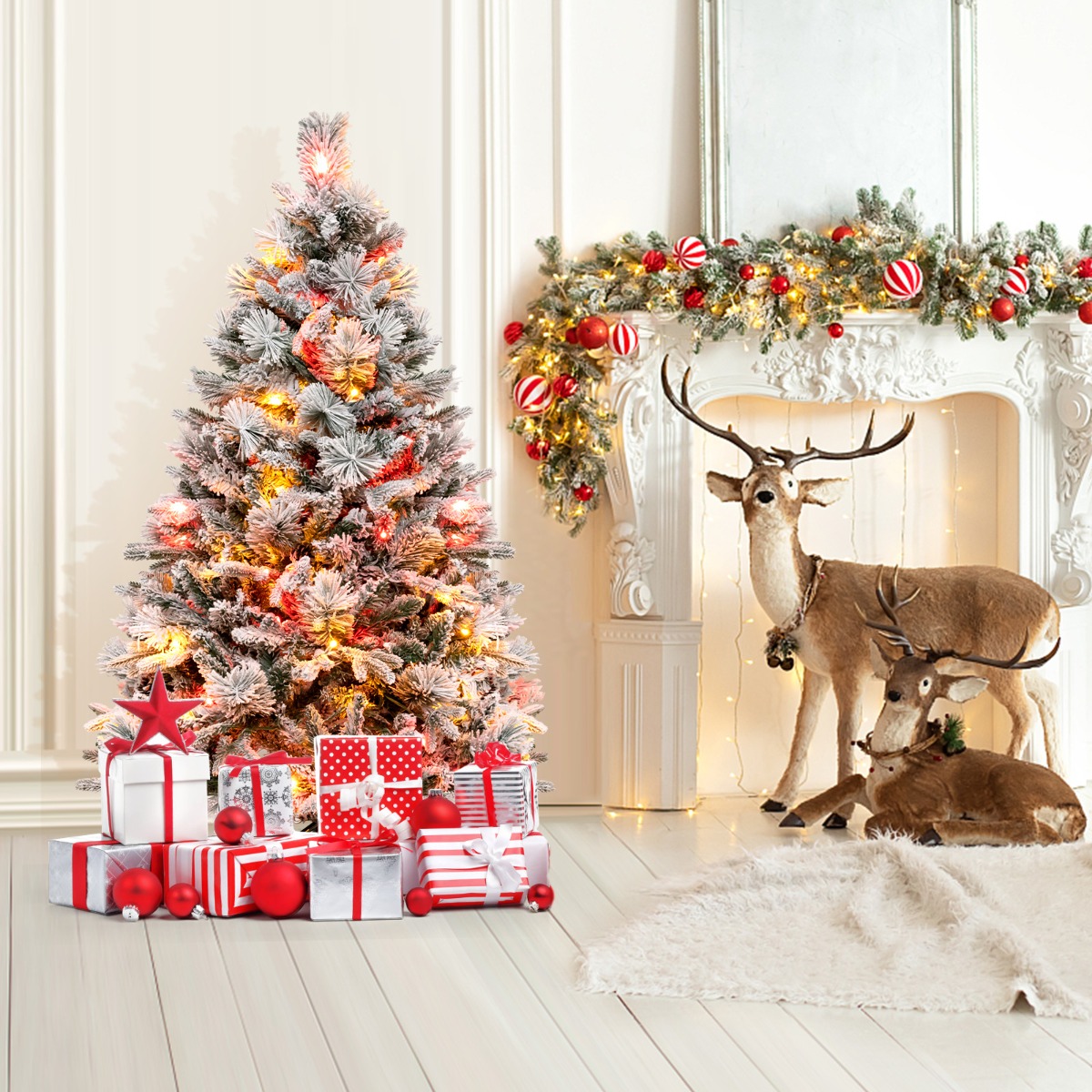 136 cm Künstlicher Weihnachtsbaum mit Schnee & 8 Lichtmodi & 472 PE PVC Zweigspitzen 136 cm Künstlicher Weihnachtsbaum mit Schnee & 8 Lichtmodi & 472 PE PVC Zweigspitzen von Costway