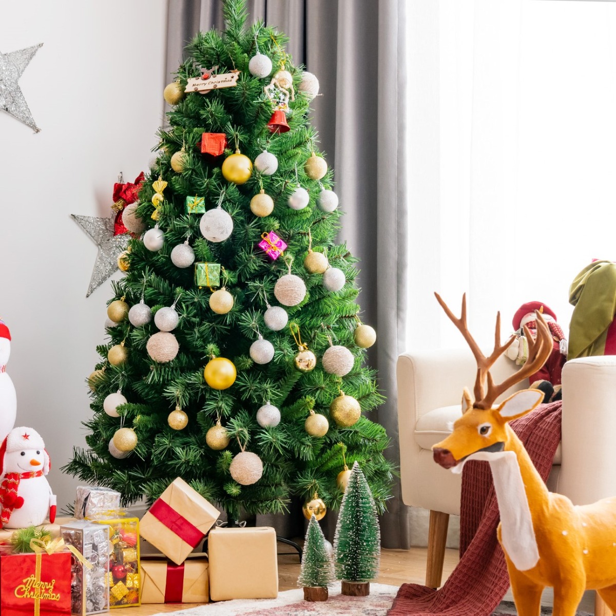150 cm üppiger grüner künstlicher Weihnachtsbaum blühender klappbarer Weihnachtsbaum von Costway