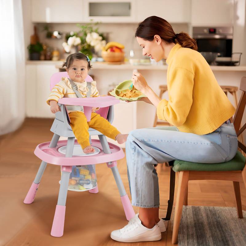 16-in-1 Umwandelbarer Hochstuhl mit Abnehmbarem Tablett & 5-Punkt-Gurt Kindertisch- & Stuhlset Rosa von Costway