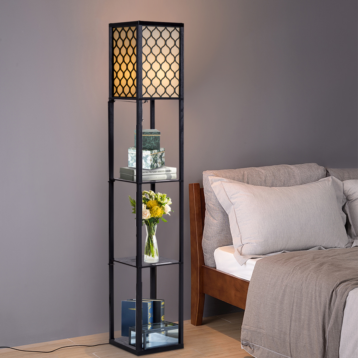 160x26x26cm Standleuchte Regal Moderne Innenbeleuchtung mit 3-Ebenen Bodenlampe von Costway