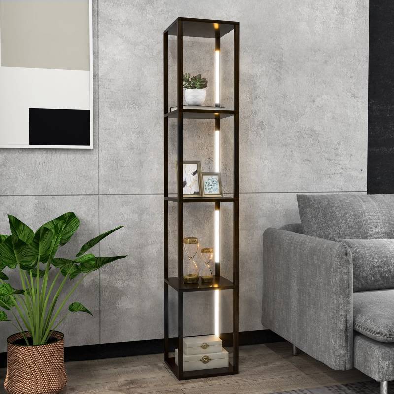163 cm Stehlampe Regal Modern Standleuchte Ablageregal mit 3-stufig dimmbaren LED-Leuchten Braun von Costway