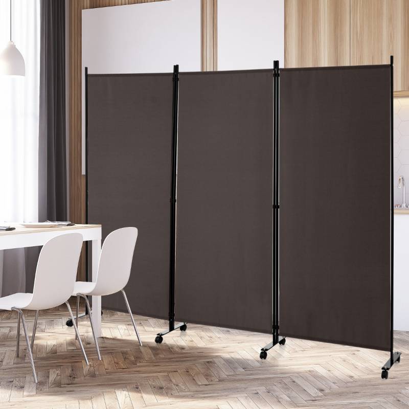 180 cm Hoher Raumteiler auf Rädern Klappbarer Paravent mit 3 frei Kombinierbaren Paneelen Braun von Costway
