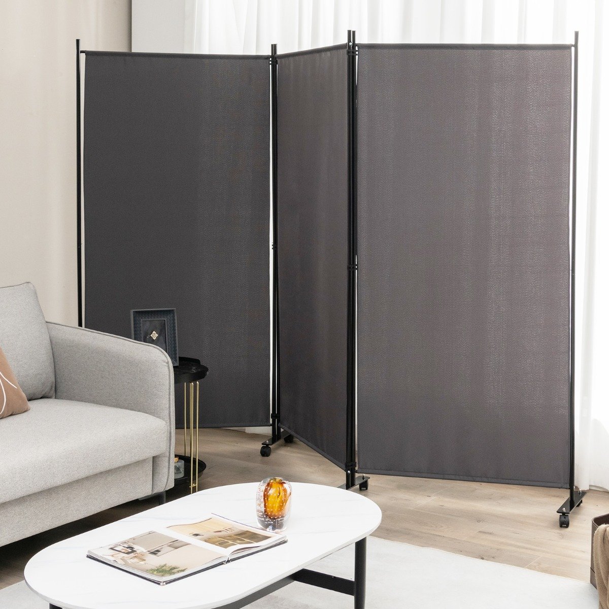 180 cm Hoher Raumteiler auf Rädern Klappbarer Paravent mit 3 frei Kombinierbaren Paneelen Grau 180 cm Hoher Raumteiler auf Rädern Klappbarer Paravent mit 3 frei Kombinierbaren Paneelen Grau von Costway