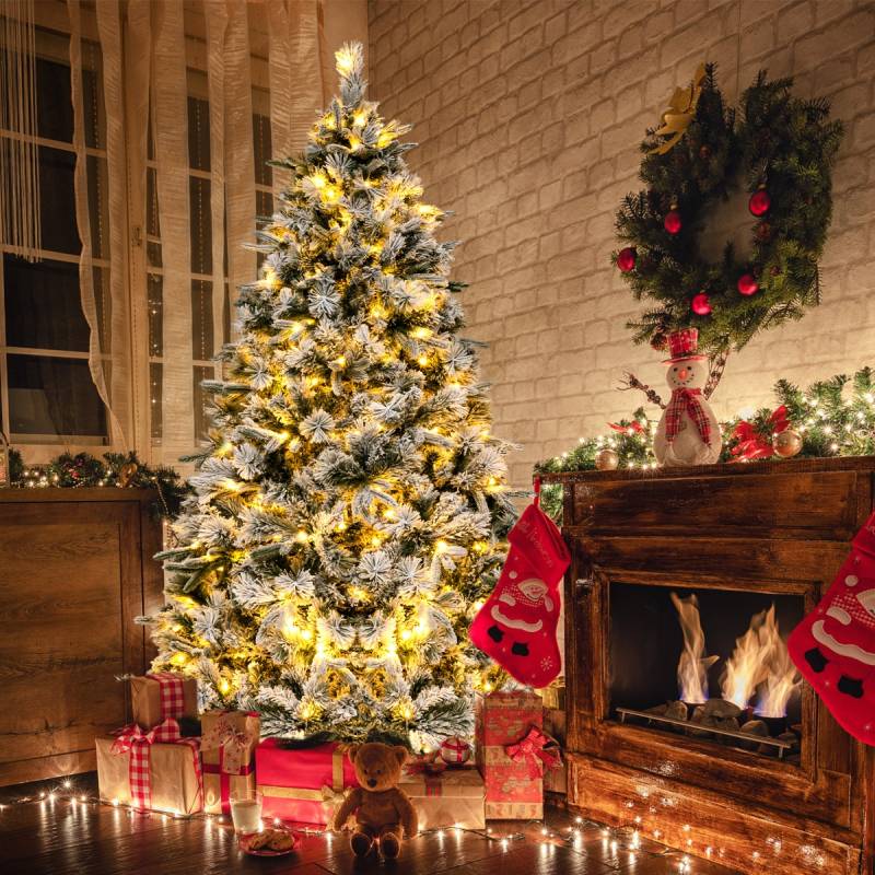 180 cm Künstlicher Weihnachtsbaum mit Schnee & 250 Warmweißen LED-Lichtern Grün von Costway