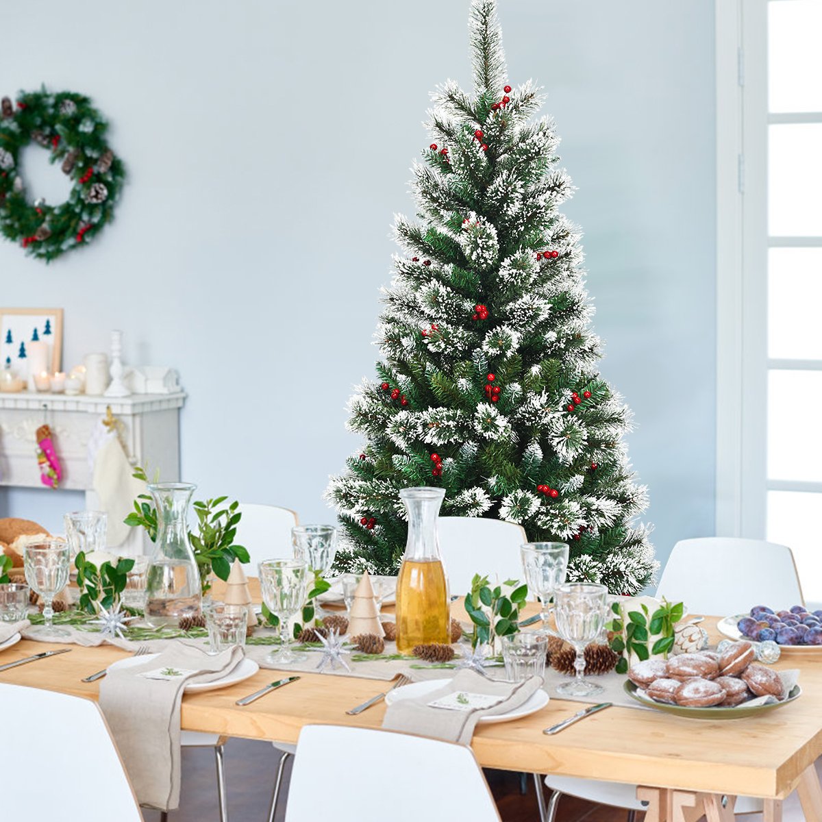 180 cm Künstlicher Weihnachtsbaum mit Schneeflocken roten Beeren und Kiefernzapfen Grün 180 cm Künstlicher Weihnachtsbaum mit Schneeflocken roten Beeren und Kiefernzapfen Grün von Costway