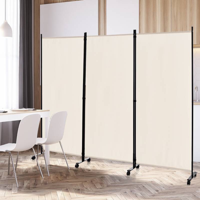 180 cm Raumteiler auf Rädern Klappbarer Paravent mit 3 frei kombinierbaren Paneelen Beige von Costway