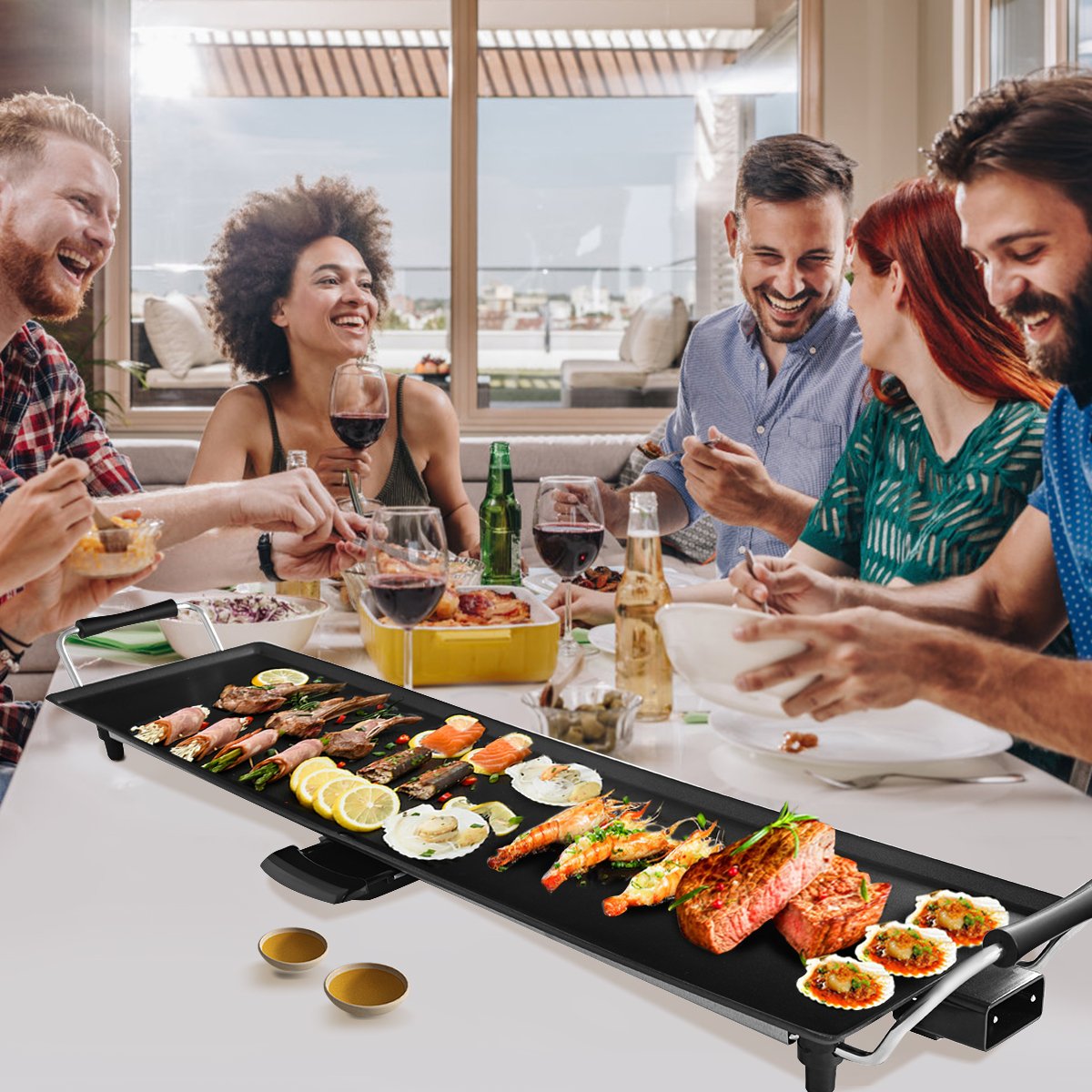 1800 W Elektrische Grillplatte Indoor BBQ Grill Verstellbare Temperatur 90 x 23 cm Schwarz 1800 W Elektrische Grillplatte Indoor BBQ Grill Verstellbare Temperatur 90 x 23 cm Schwarz von Costway
