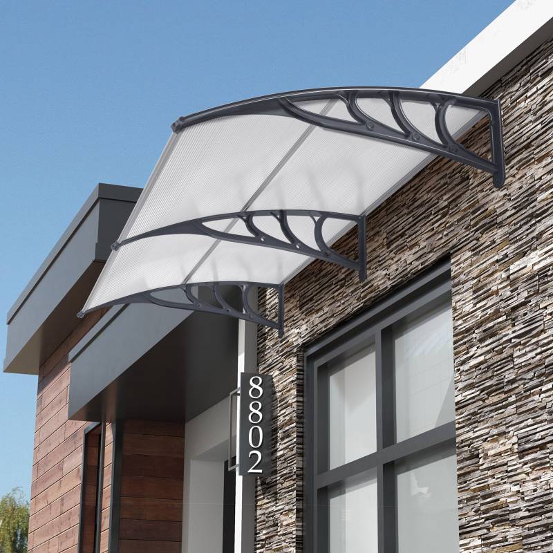199 x 99 cm Vordach für Haustür Aluminium Überdachung Pultbogenvordach Haustürvordach Grau von Costway