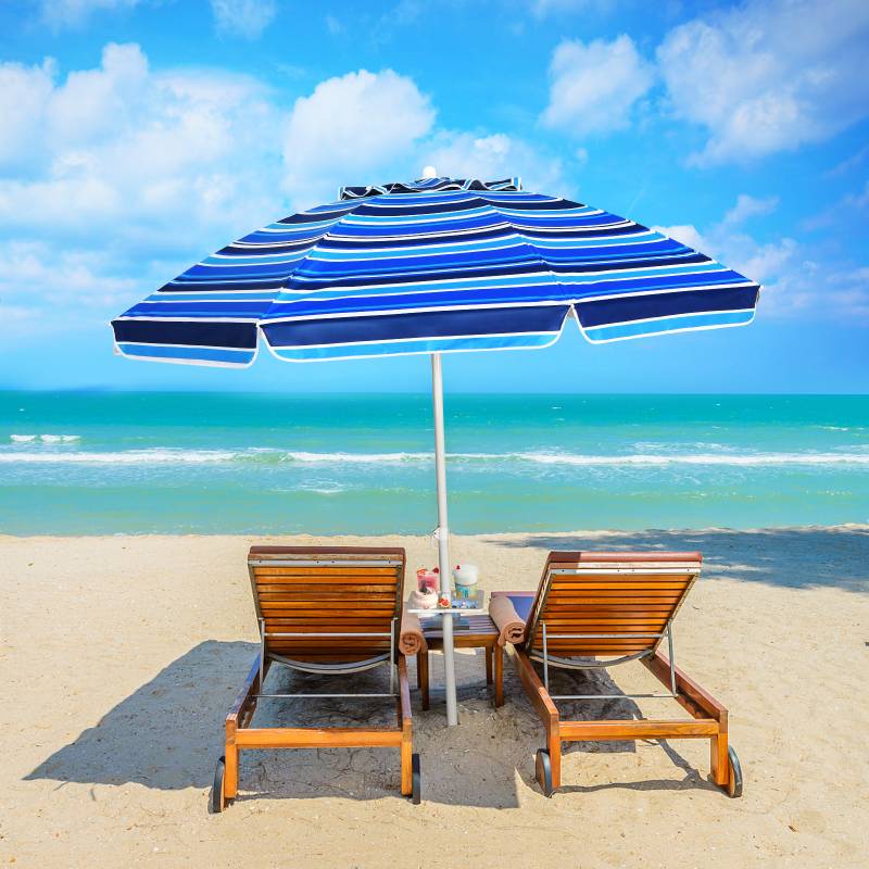 2,2 M Strandschirm UPF50 + Sonnenschutz Tragbarer Sonnenschirm Terrassenschirm-Dunkelblau von Costway