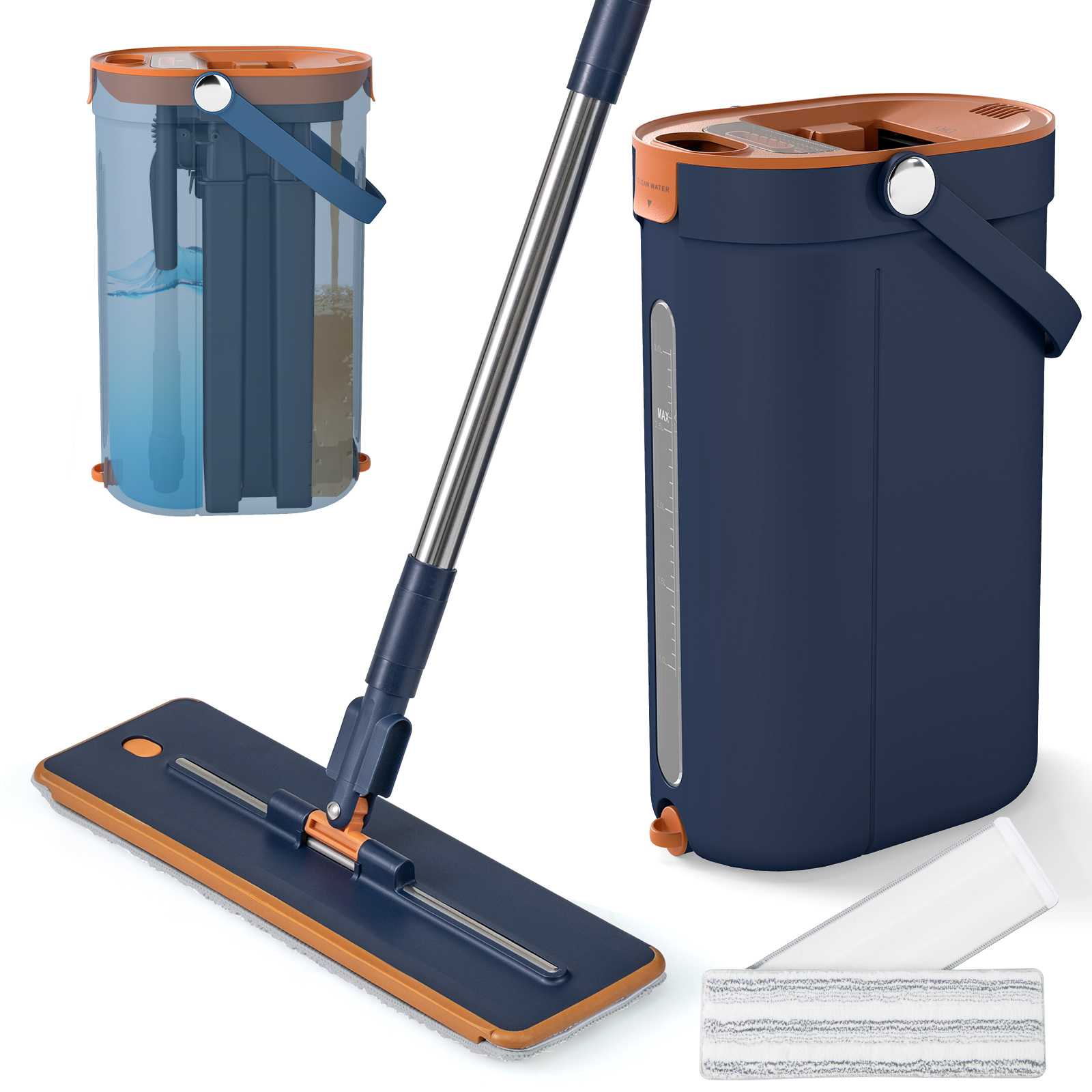 2,4L Wischmopp & Eimersystem mit Auswringfunktion & 2 Waschbaren Mikrofaser-Pads Navy Blau 2,4L Wischmopp & Eimersystem mit Auswringfunktion & 2 Waschbaren Mikrofaser-Pads Navy Blau von Costway
