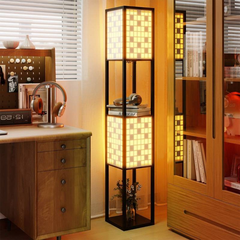 2-Flammige Stehleuchte mit 2 Regalen & Fußschalter Stehlampe Holzregal-Lampe 2-Flammige Stehleuchte mit 2 Regalen & Fußschalter Stehlampe Holzregal-Lampe von Costway