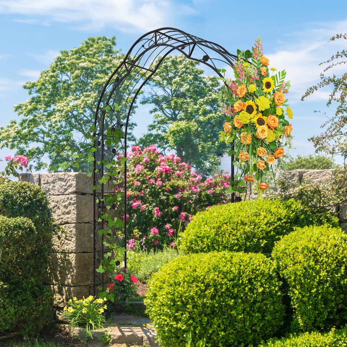 2 Halbrund Rosenbogen Metall Gartenbogen Halbbögen Torbogen 150 x 39 x 250 cm Schwarz von Costway