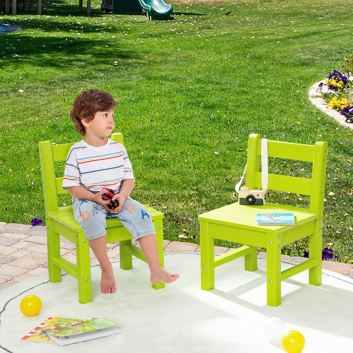 2 Kinderstühle für drinnen & draußen wetterfester strapazierfähiger Lernstuhl für Kleinkinder Grün von Costway