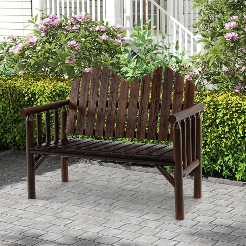 2-Sitzer Gartenbank Massivholz-Loveseat mit geneigter Rückenlehne geräumiger Latten-Sitz Braun von Costway