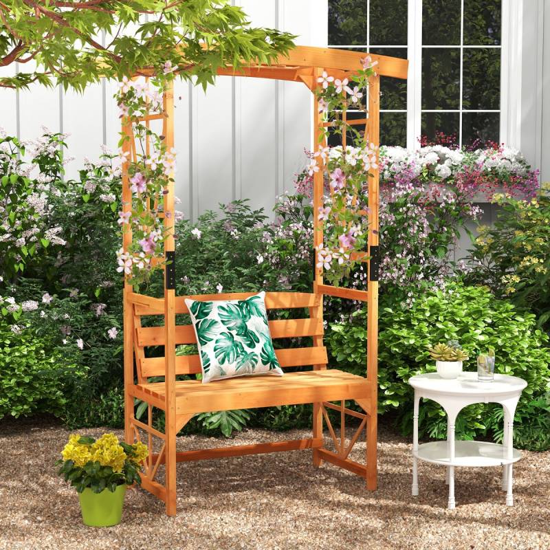 2-Sitzer Gartenbank mit Rankhilfe Rosenbogen Gartenbogen Torbogen für Kletterpflanzen von Costway