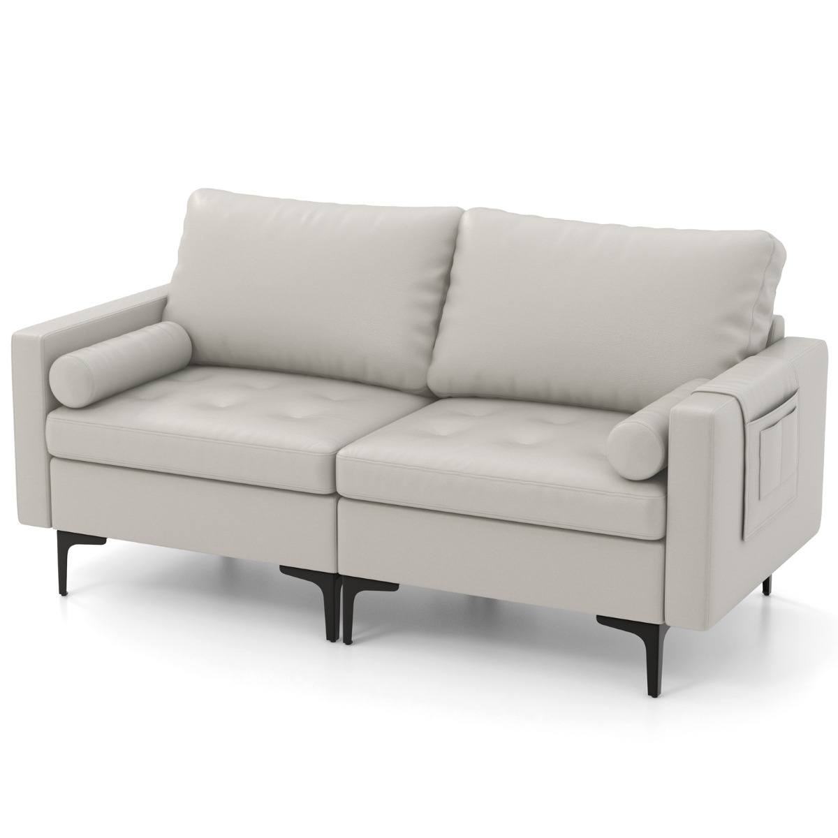 2 Sitzer Sofa Schlafsofa 2 Sitzer mit Lehne Gepolsterter Sessel Hellgrau 172 x 78 x 80 cm von Costway