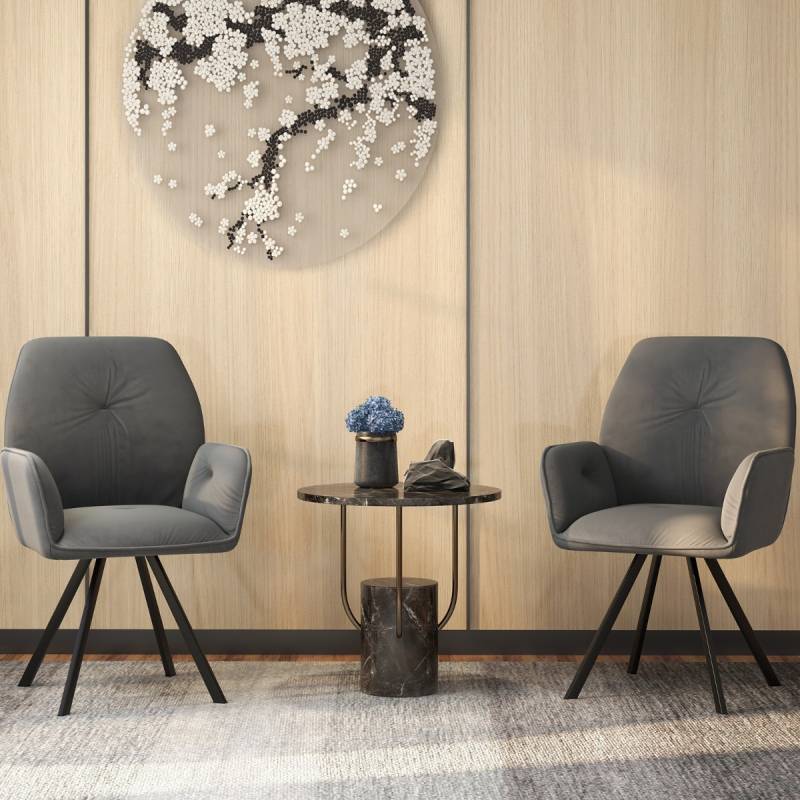 2er Set Drehstuhl aus Samt 360° drehbar Esszimmerstühle mit Metallbeinen Grau 63 x 59 x 87 cm von Costway