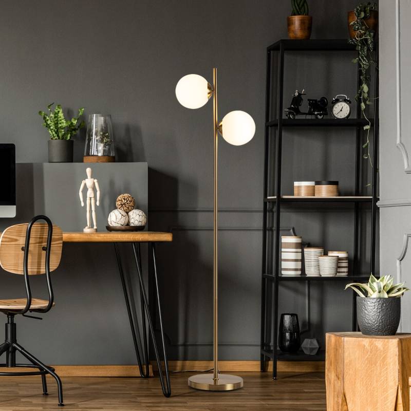 2-flammige Stehlampe aus Milchglas mit 2 Glühbirnen & Fußschalter Moderne Stehleuchte Golden von Costway