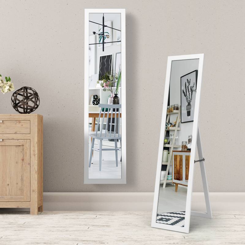 2 in 1 Ganzkörper-Spiegel Ganzkörperspiegel mit Holzrahmen 37 x 155 cm Weiß von Costway