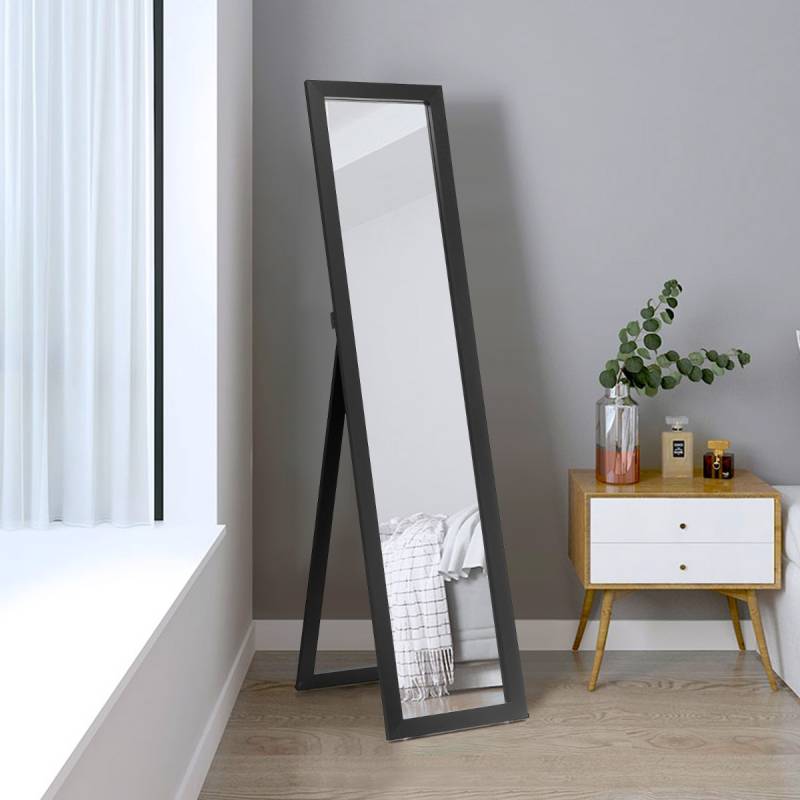 2 in 1 Ganzkörper-Spiegel Ganzkörperspiegel mit Holzrahmen 37 x 155 cm schwarz von Costway