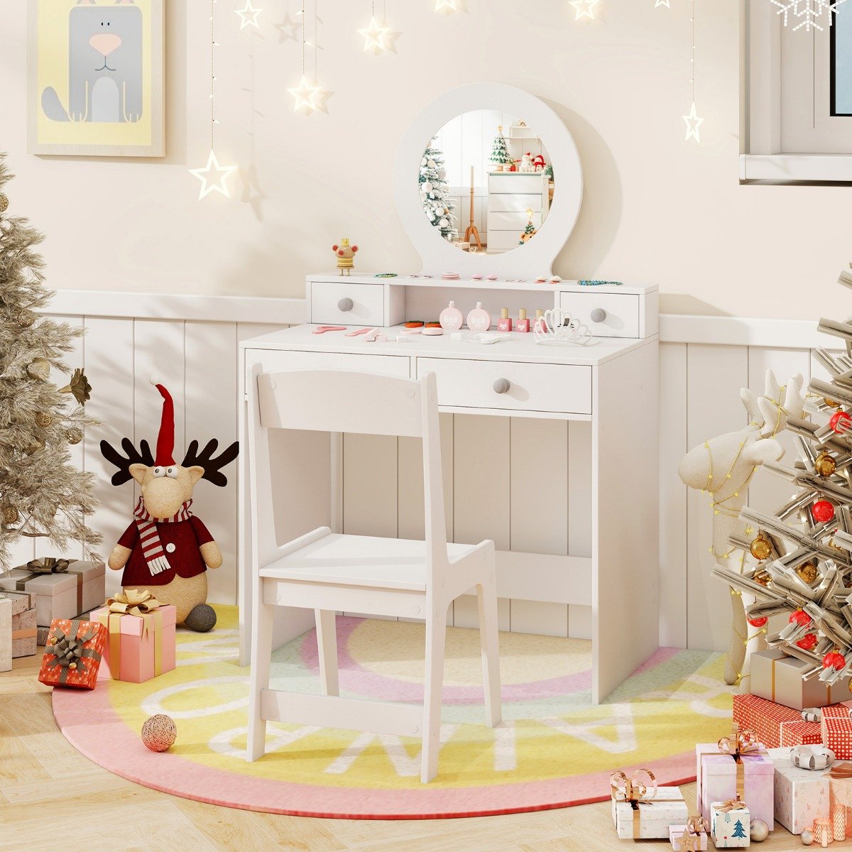 2 in 1 Kinder Schminktisch Set Kinderschminktisch mit Spiegel Kosmetiktisch für Mädchen Weiß 2 in 1 Kinder Schminktisch Set Kinderschminktisch mit Spiegel Kosmetiktisch für Mädchen Weiß von Costway