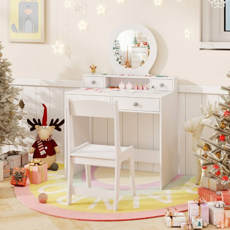 2 in 1 Kinder Schminktisch Set Kinderschminktisch mit Spiegel Kosmetiktisch für Mädchen Weiß von Costway