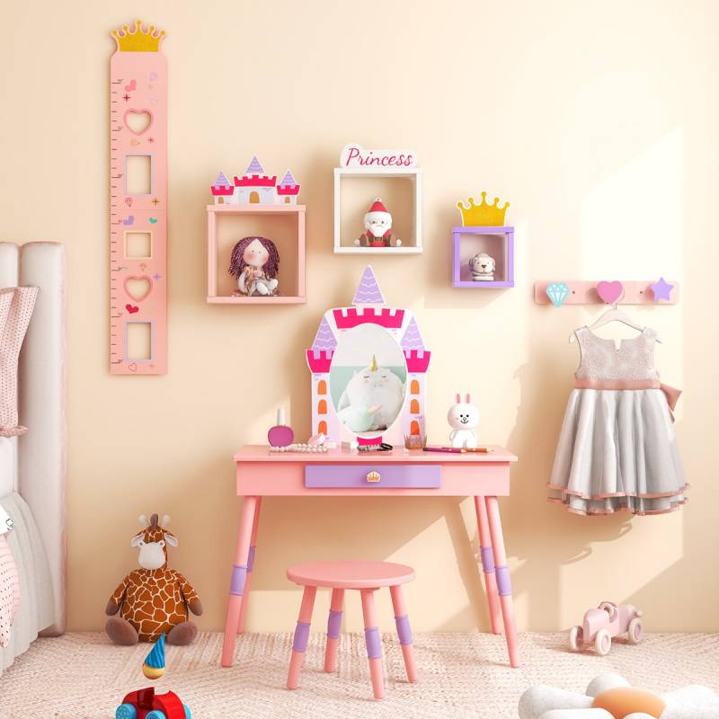2 in 1 Kinder Schminktisch mit Hocker Schminktisch-Set aus Holz Rosa von Costway