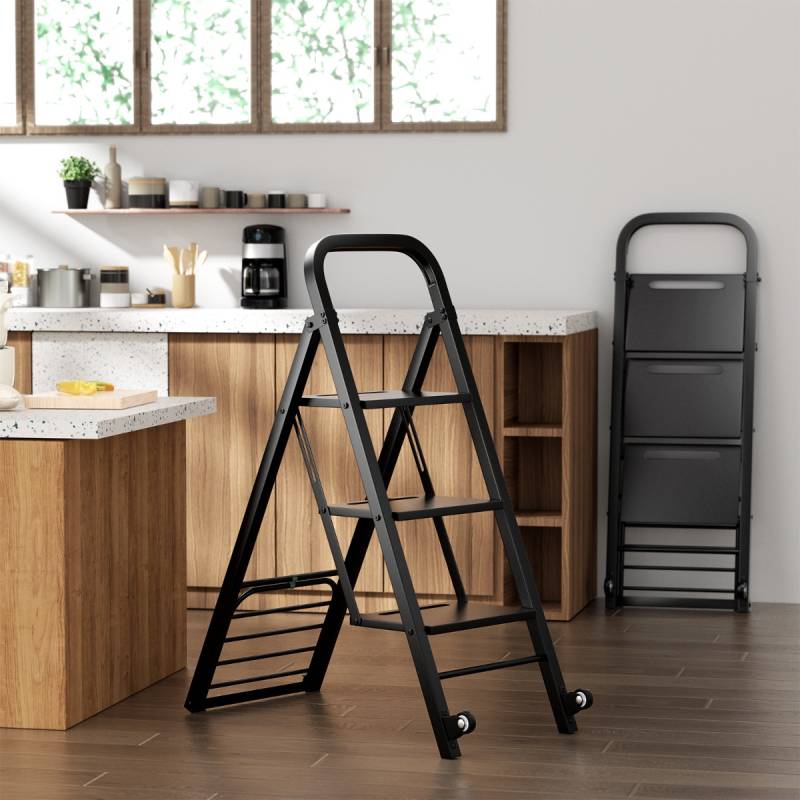 2 in 1 Sackkarre & Trittleiter Klappbare 2 Räder Handwagen Metall Transportkarre Schwarz von Costway
