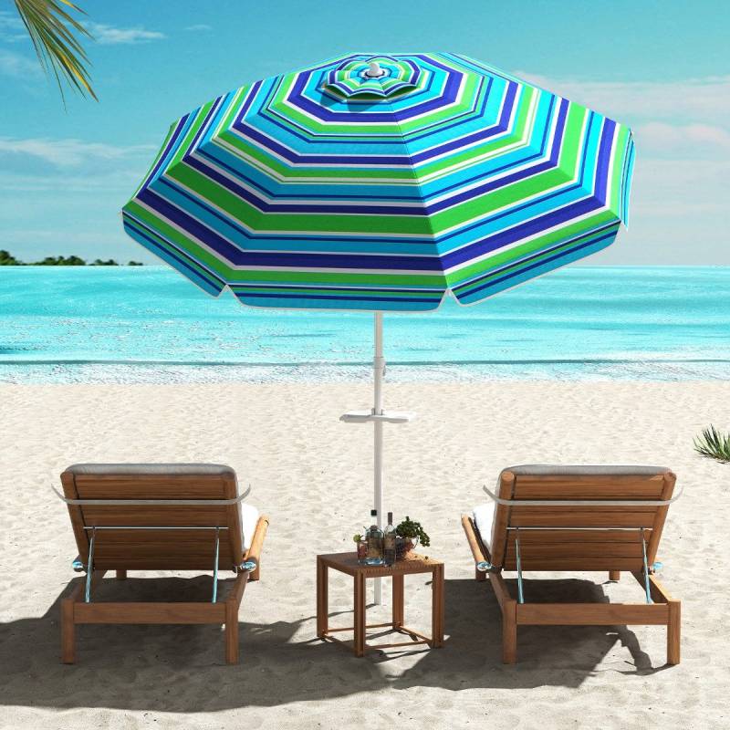 200 cm Strand Sonnenschirm mit Getränkehalter Sonnenschutz Gartenschirm mit Erdspieß Grün von Costway