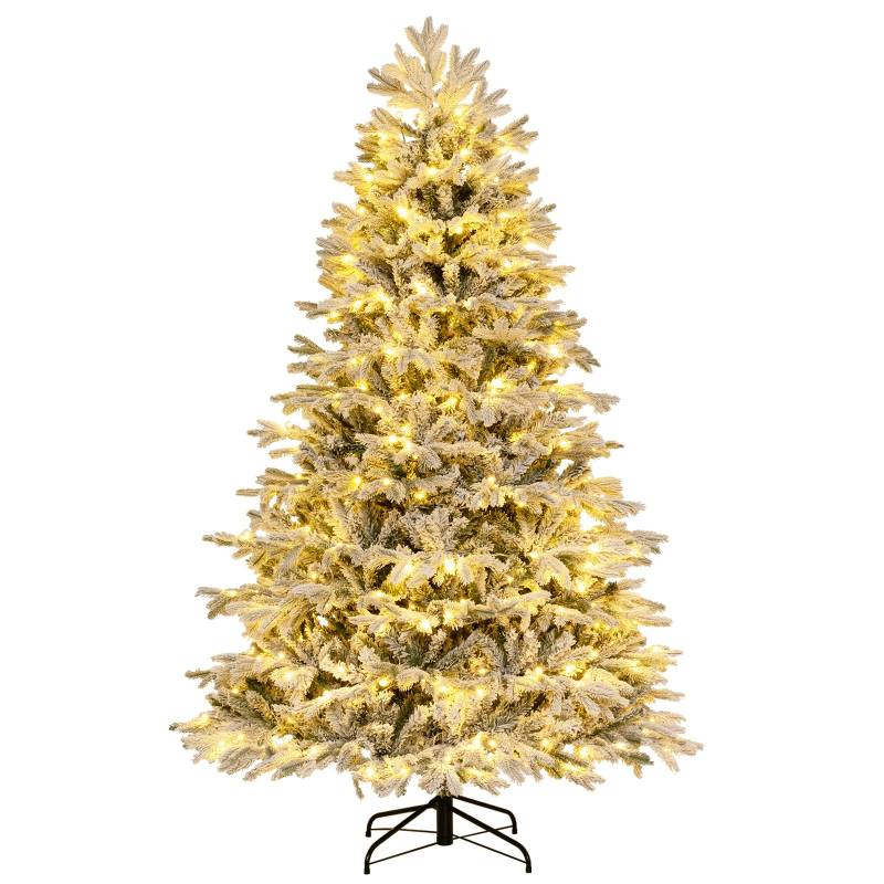 210 cm Künstlicher Weihnachtsbaum mit Schnee und Beleuchtung Tannenbaum mit 450 Warmweißen LED-Lichtern von Costway