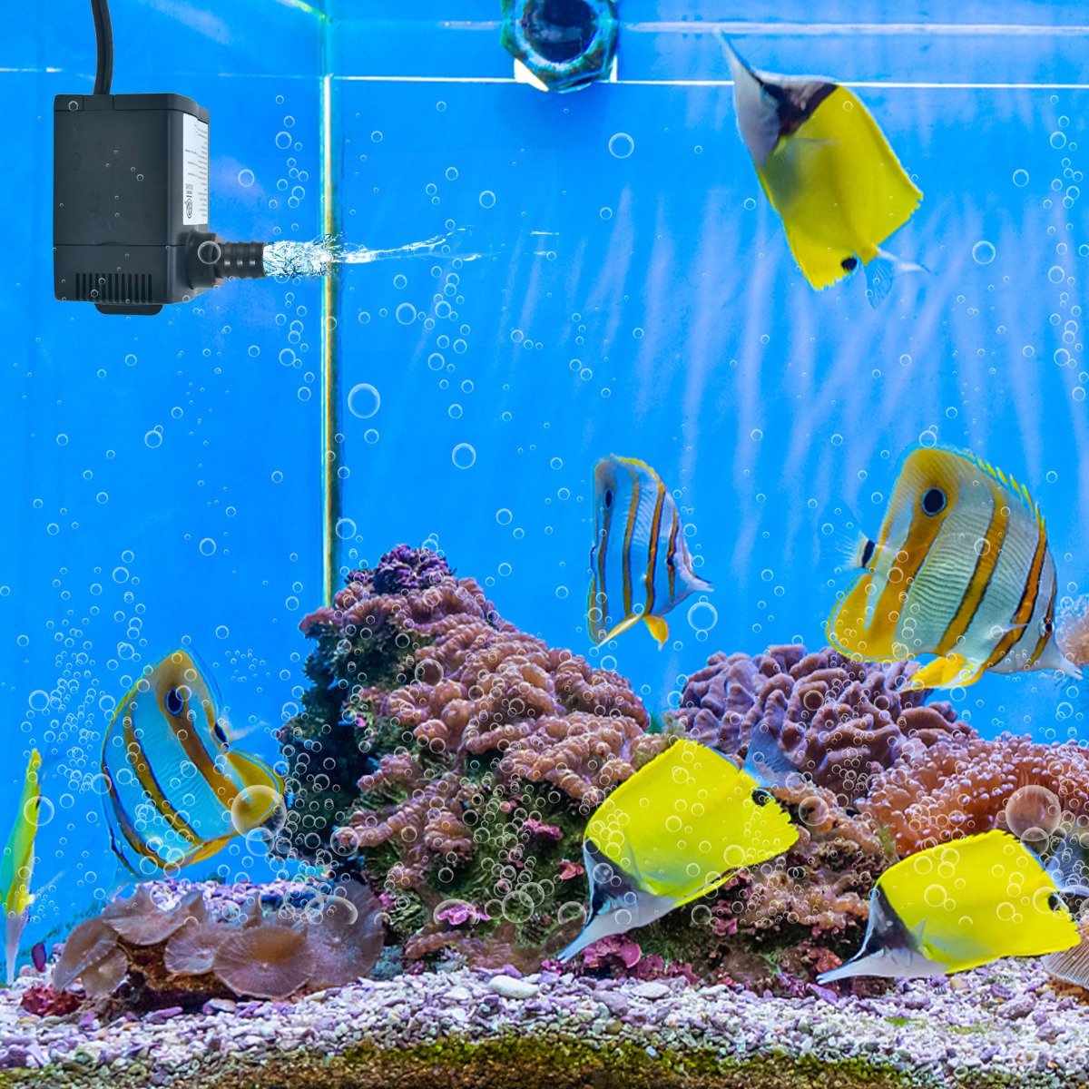 22 W Mini Aquarium Pumpe mit 2,2 m Hohem Hub & 1,83 m Netzkabel & 3 Düsen Wasserpumpe 900 L/h von Costway