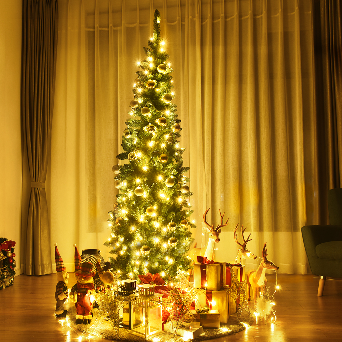 225 cm Weihnachtsbaum Hochwertige PVC Nadeln Bleistift-Förmiger Weihnachtsbaum Grün 225 cm Weihnachtsbaum Hochwertige PVC Nadeln Bleistift-Förmiger Weihnachtsbaum Grün von Costway