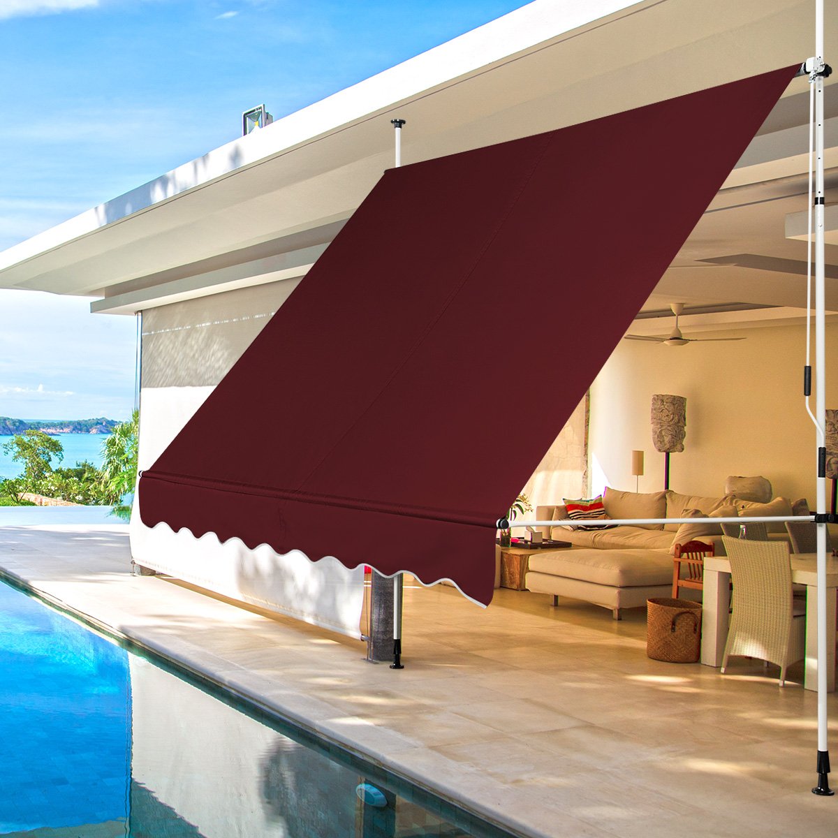 250 cm Breit Klemmmarkise ohne Bohren UV-beständige Balkonmarkise Höhenverstellbare Markise Rot 250 cm Breit Klemmmarkise ohne Bohren UV-beständige Balkonmarkise Höhenverstellbare Markise Rot von Costway