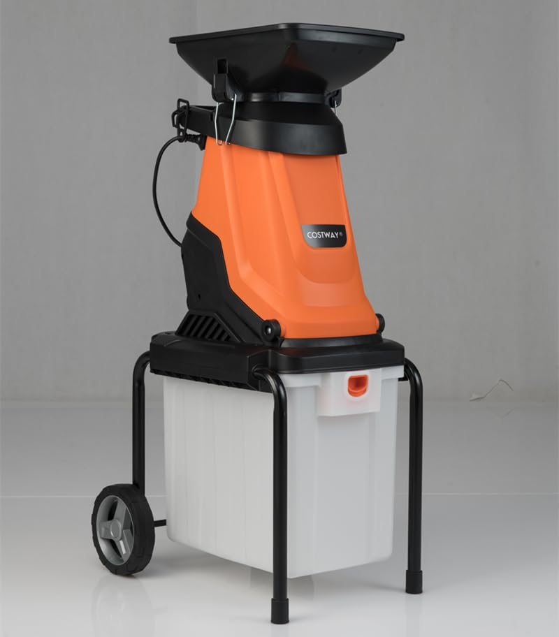 2800W Elektrischer Häcksler mit 50L Sammelbehälter Holzhäcksler Elektro Gartenhäcksler Orange von Costway