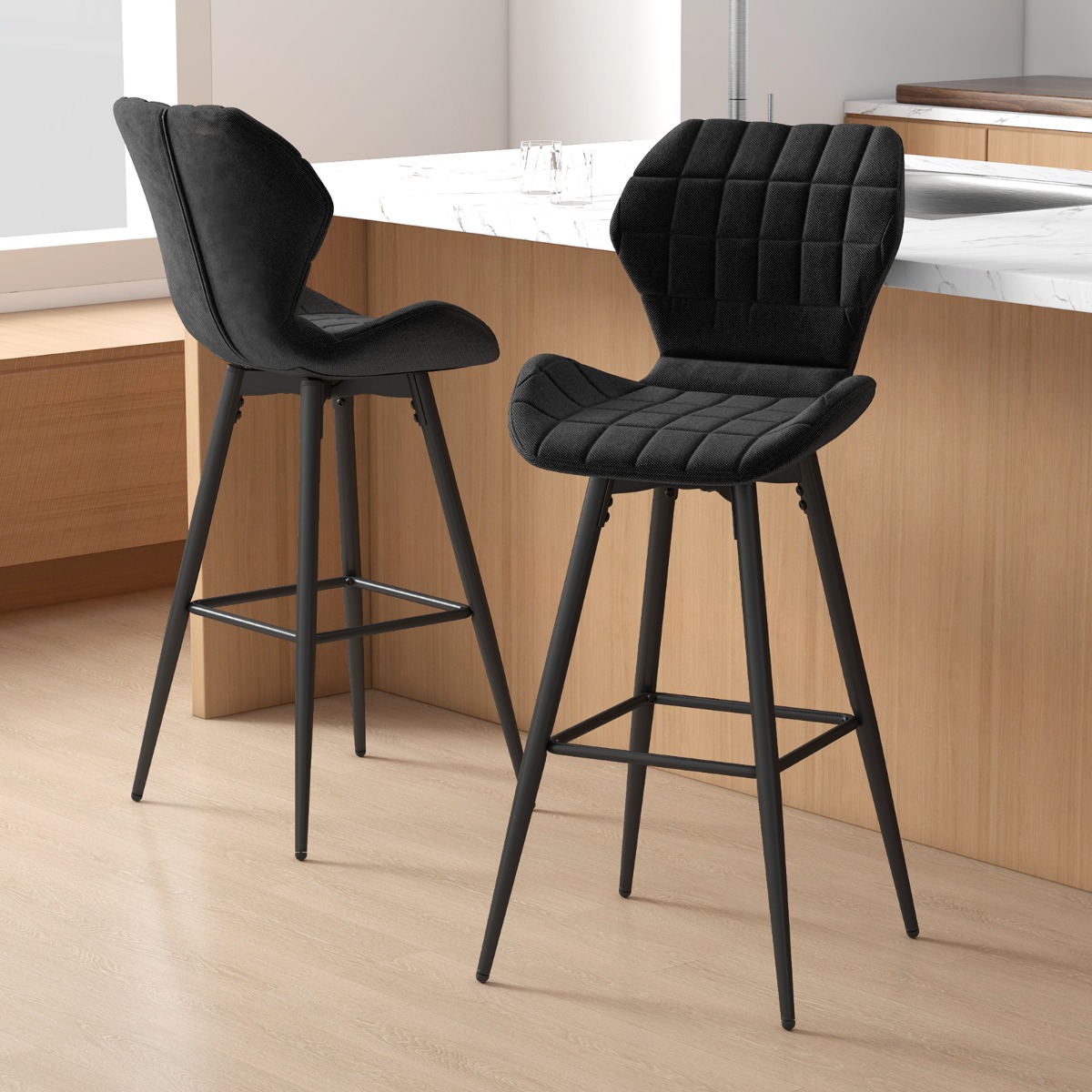 2er Barhocker Set mit Rückenlehne & Fußstütze Gepolsterte Barstühle Modern Esszimmerstuhl von Costway