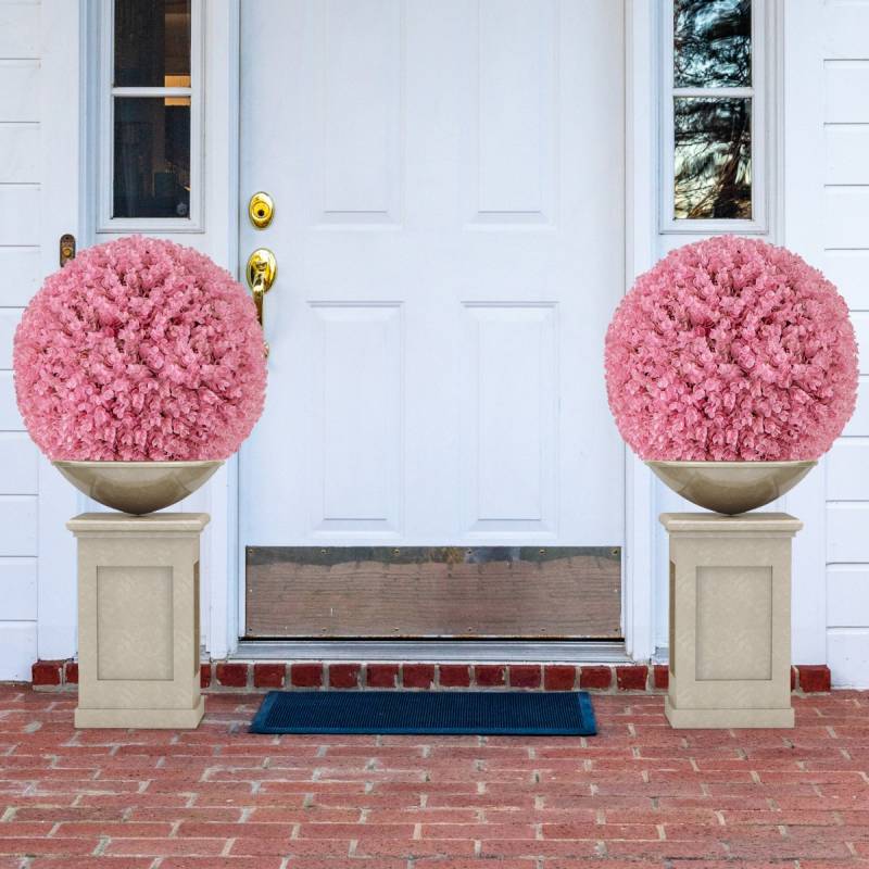 2er Buchsbaumkugel 44 cm Kunstpflanze Eukalyptus Buchsbaum Kugel Graskugel Pflanzenkugel Rosa von Costway